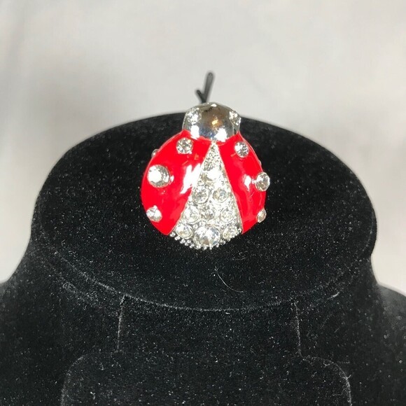 Jeweled Ladybug Stretch Band Adjustable Ring - Picture 1 of 5